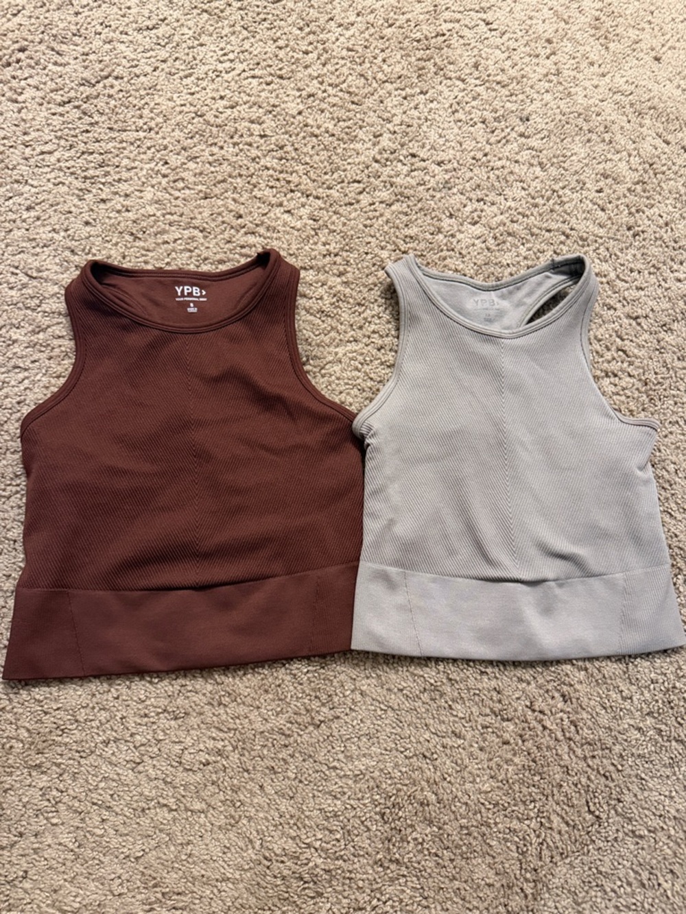YPB Ribbed Crop Tank Top - Brown and Light Gray